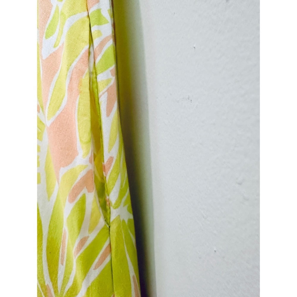 Sigrid Olsen Women Lime Green Peach Tropical Palm Linen Blend Midi Dress Size M - Picture 7 of 8